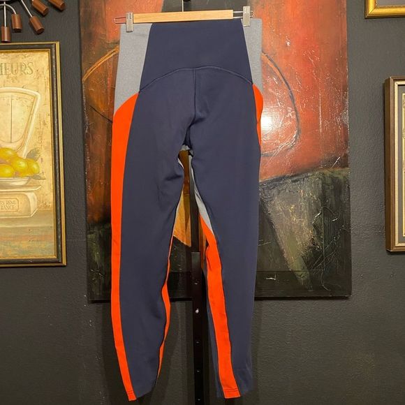 Athleta Crest High Rise Leggings Blue Red Grey Color Block Tights Full Length - Picture 5 of 12